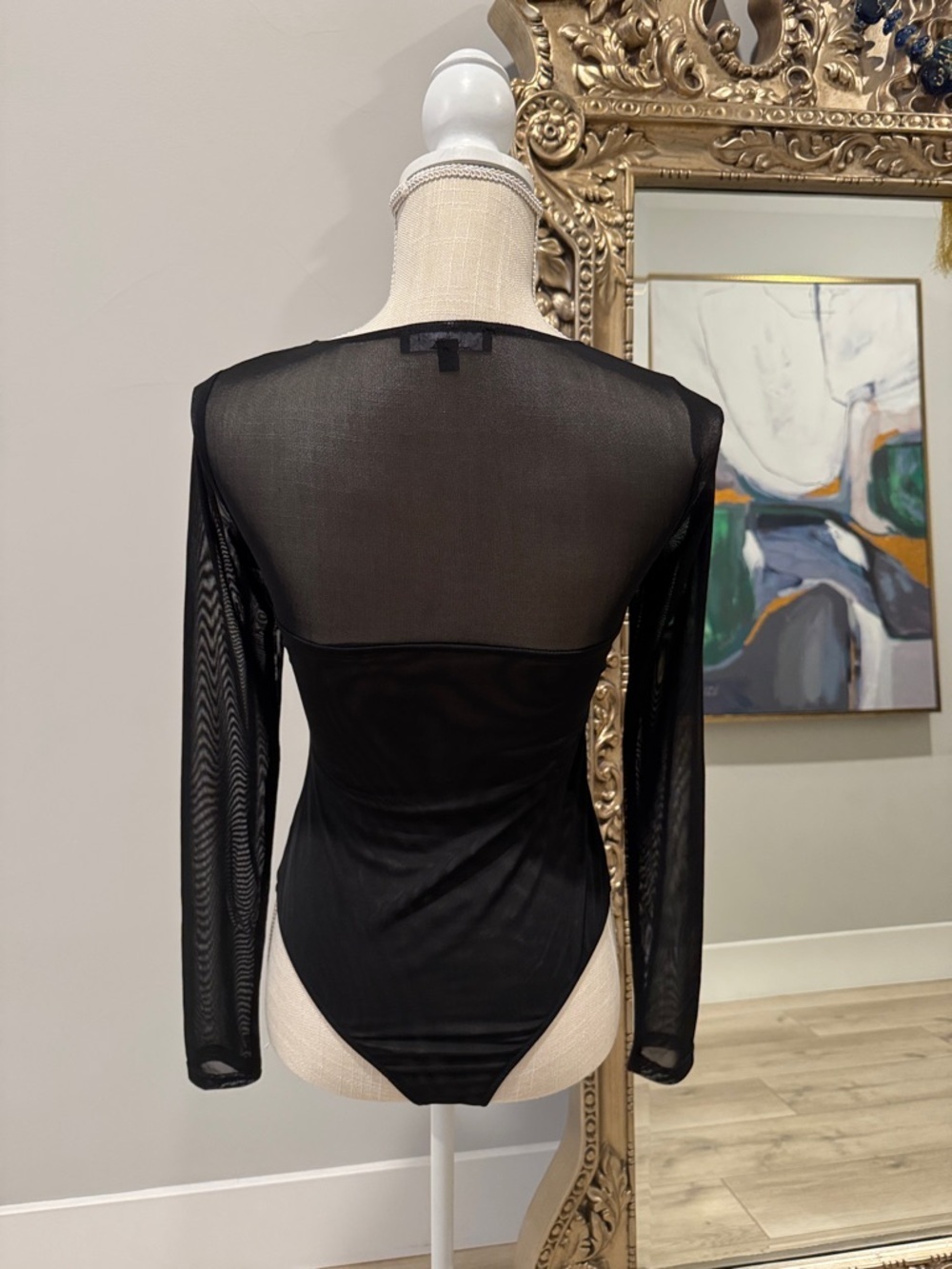 Lulu's Black Lace & Mesh Long-Sleeve Scoop Bodysuit - Picture 2 of 4